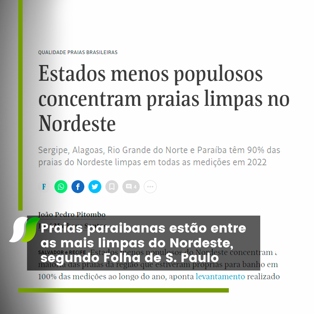 Praias paraibanas estão entre as mais limpas do Nordeste, segundo Folha de S. Paulo